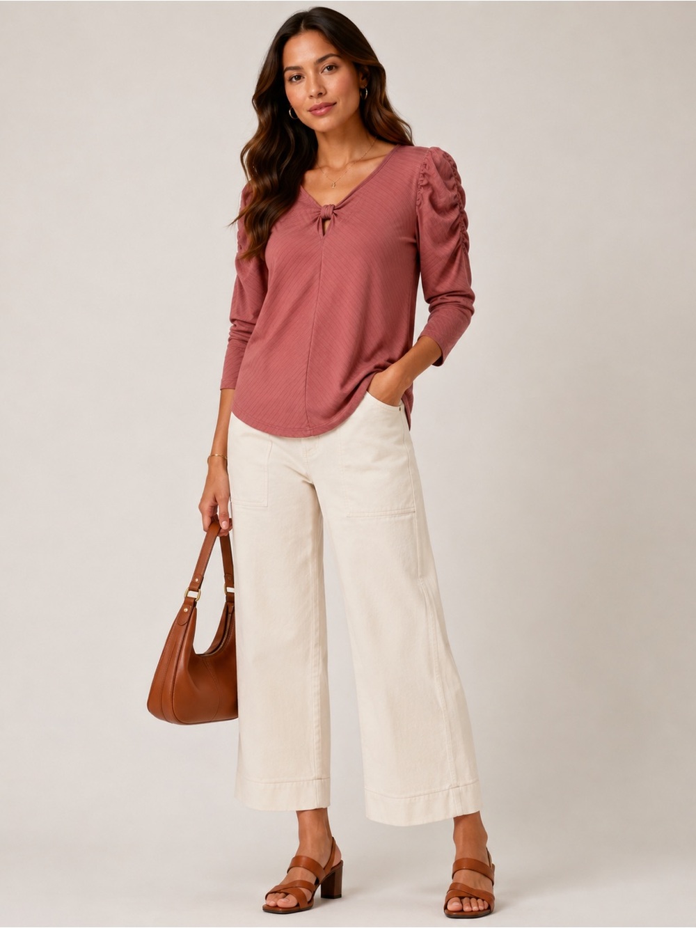Espresso Women’s Dusty Rose Ruched Sleeve Top Medium/Large Excellent Condition